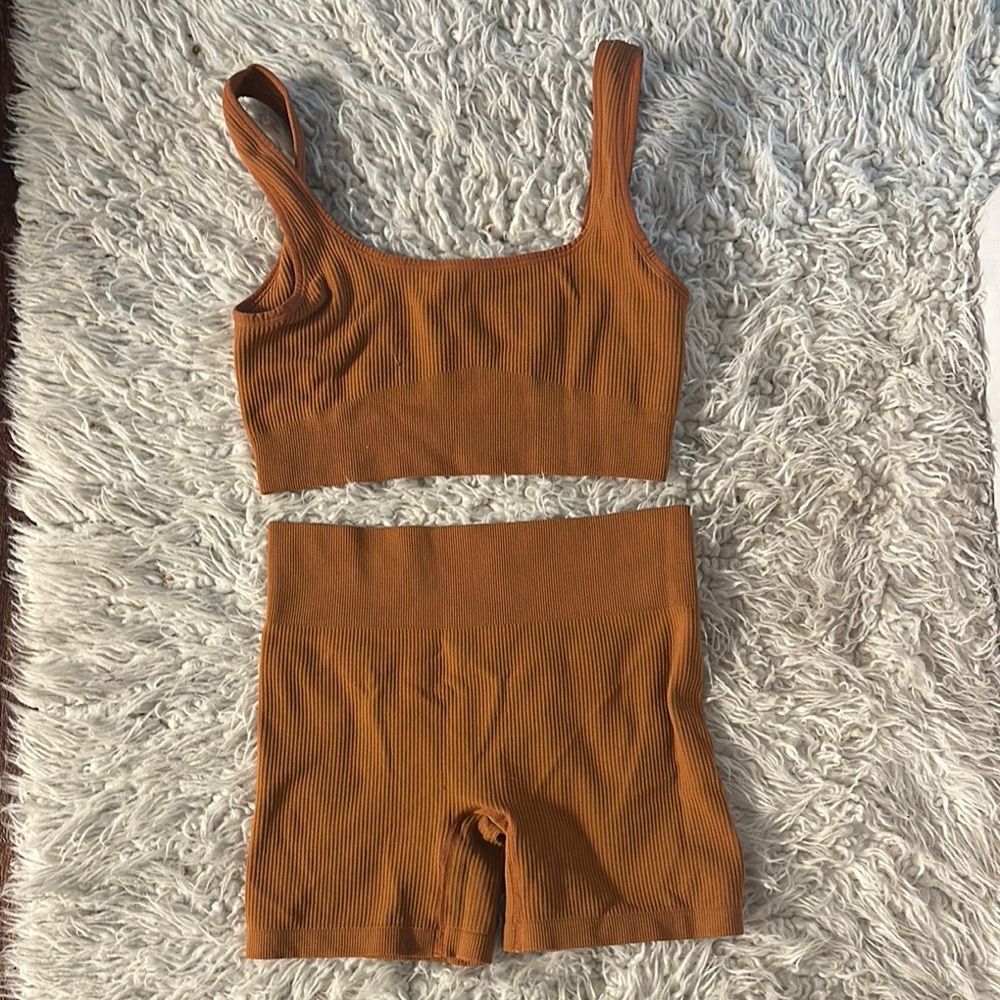 Orange/rust  Two-Piece biker shorts Set